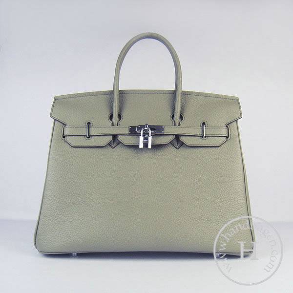 Hermes Birkin 35cm 6089 Dark Gray Calfskin Leather With Silver Hardware - Click Image to Close