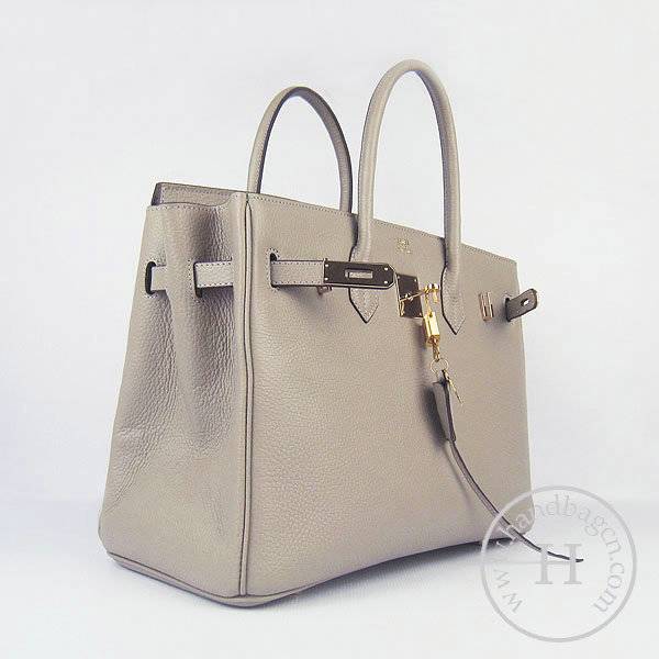 Hermes Birkin 35cm 6089 Gray Calfskin Leather With Gold Hardware - Click Image to Close