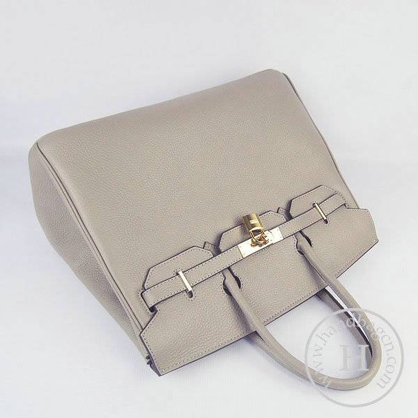 Hermes Birkin 35cm 6089 Gray Calfskin Leather With Gold Hardware - Click Image to Close
