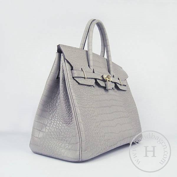 Hermes Birkin 35cm 6089 Gray Alligator Leather With Gold Hardware - Click Image to Close