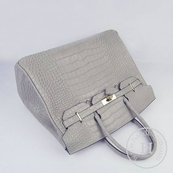 Hermes Birkin 35cm 6089 Gray Alligator Leather With Gold Hardware - Click Image to Close