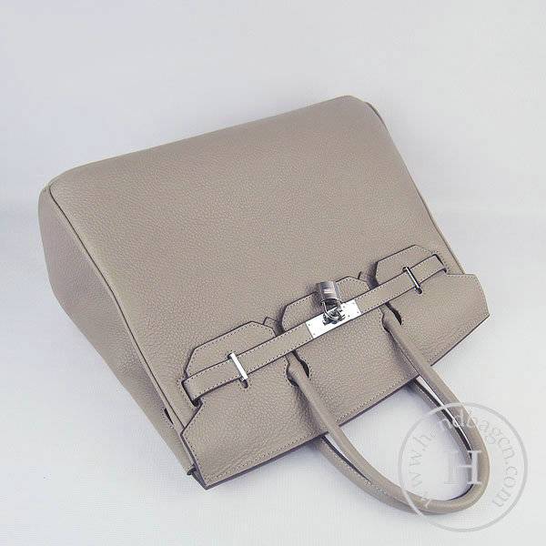 Hermes Birkin 35cm 6089 Gray Calfskin Leather With Silver Hardware - Click Image to Close
