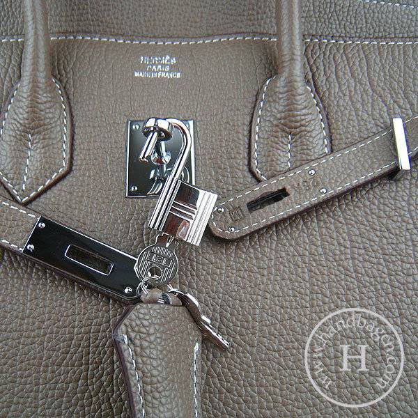 Hermes Birkin 35cm 6089 Khaki Cow Leather With Silver Hardware - Click Image to Close