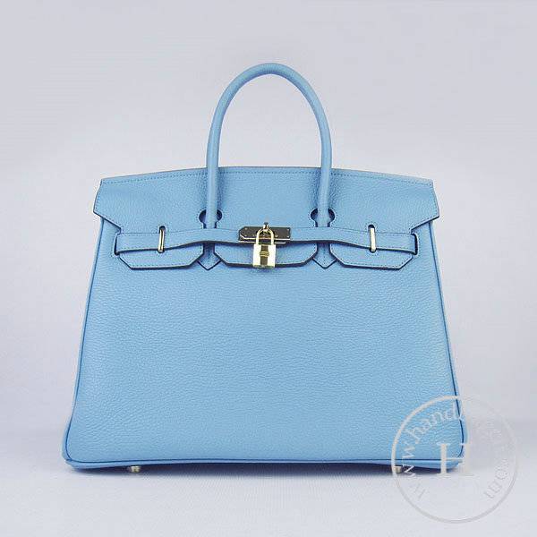 Hermes Birkin 35cm 6089 Light Blue Calfskin Leather With Gold Hardware