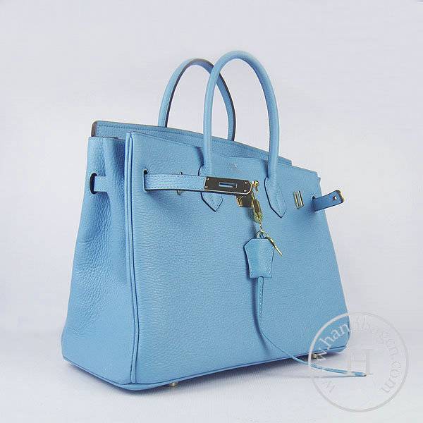 Hermes Birkin 35cm 6089 Light Blue Calfskin Leather With Gold Hardware - Click Image to Close