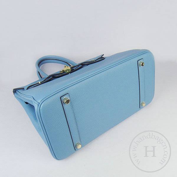 Hermes Birkin 35cm 6089 Light Blue Calfskin Leather With Gold Hardware - Click Image to Close