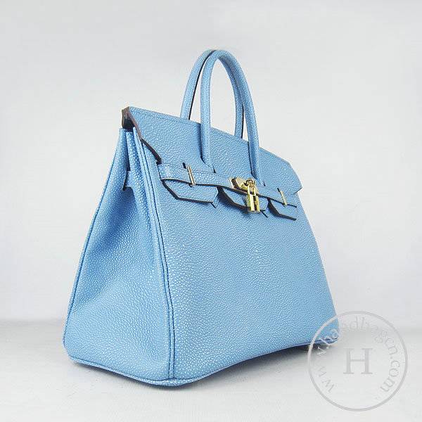 Hermes Birkin 35cm 6089 Light Blue Pearl Leather With Gold Hardware - Click Image to Close