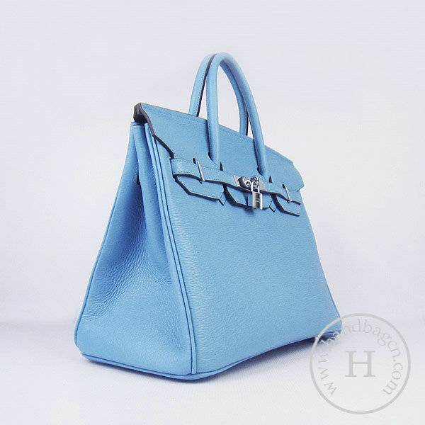 Hermes Birkin 35cm 6089 Light Blue Calfskin Leather With Silver Hardware - Click Image to Close