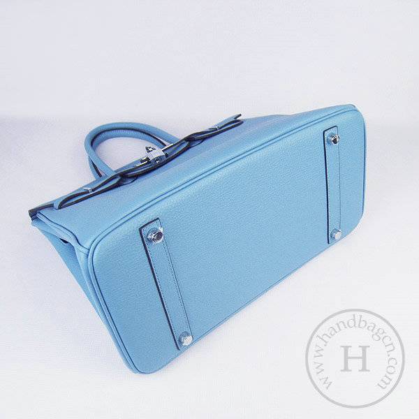 Hermes Birkin 35cm 6089 Light Blue Calfskin Leather With Silver Hardware - Click Image to Close