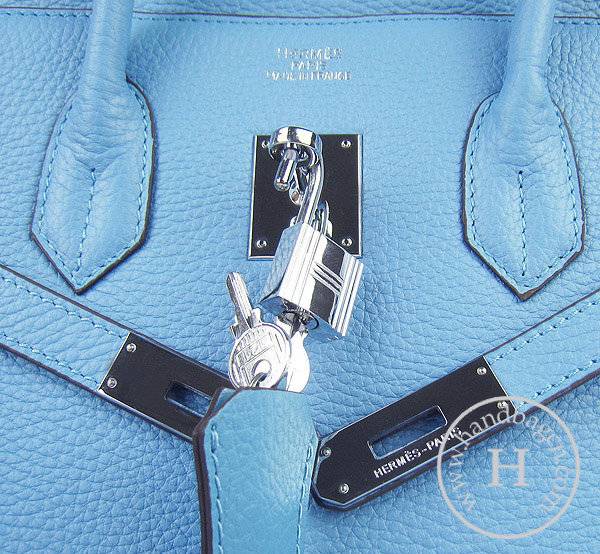 Hermes Birkin 35cm 6089 Light Blue Calfskin Leather With Silver Hardware