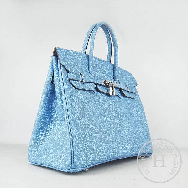 Hermes Birkin 35cm 6089 Light Blue Pearl Leather With Silver Hardware