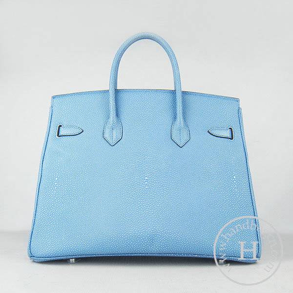 Hermes Birkin 35cm 6089 Light Blue Pearl Leather With Silver Hardware - Click Image to Close