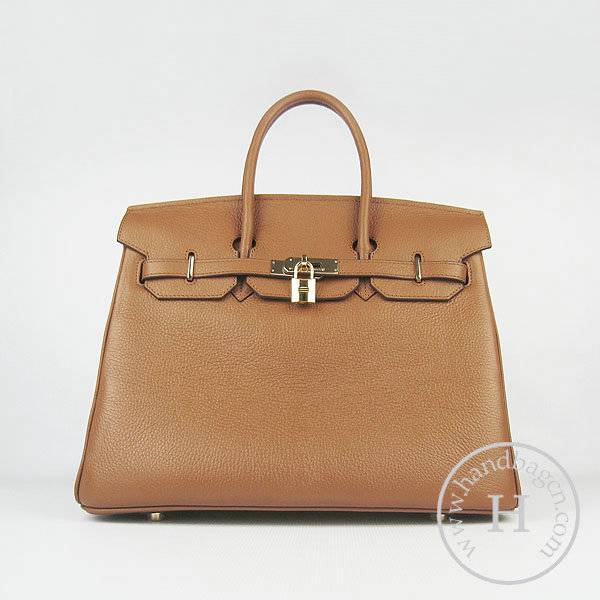Hermes Birkin 35cm 6089 Light Coffee Calfskin Leather With Gold Hardware - Click Image to Close