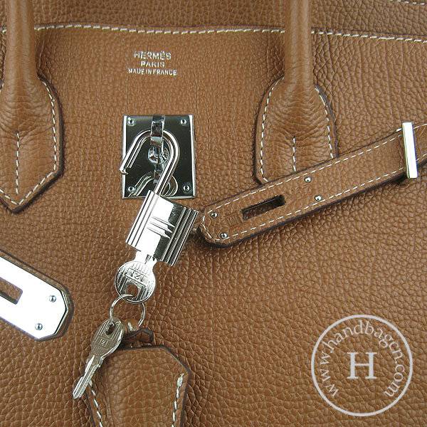 Hermes Birkin 35cm 6089 Light Coffee Cow Leather With Silver Hardware - Click Image to Close