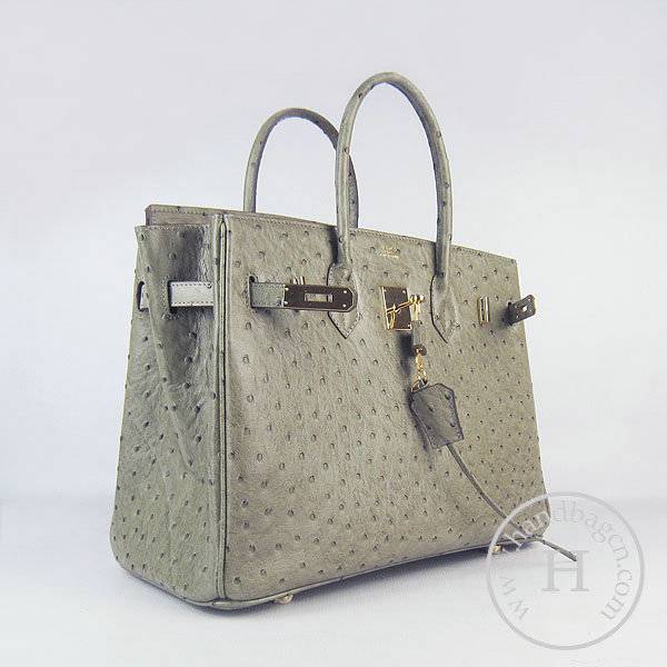 Hermes Birkin 35cm 6089 Light Khaki Ostrich Leather With Gold Hardware - Click Image to Close