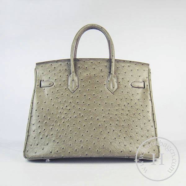 Hermes Birkin 35cm 6089 Light Khaki Ostrich Leather With Silver Hardware - Click Image to Close