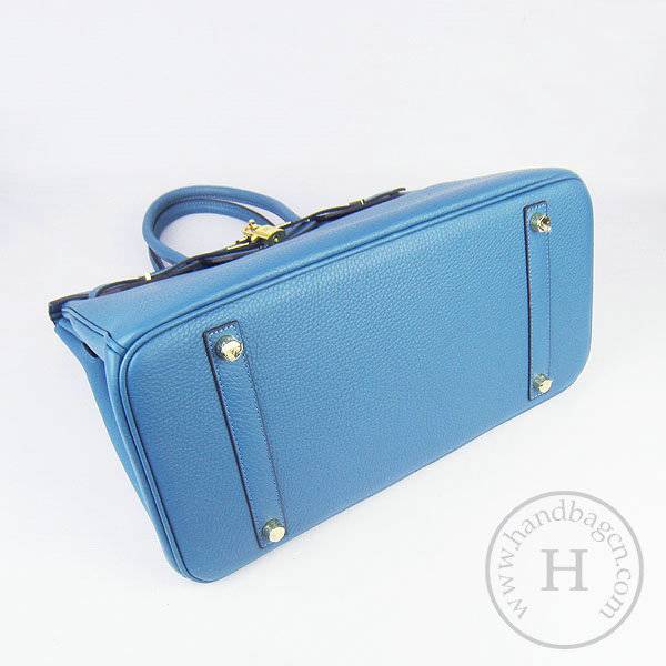 Hermes Birkin 35cm 6089 Medium Blue Calfskin Leather With Gold Hardware - Click Image to Close