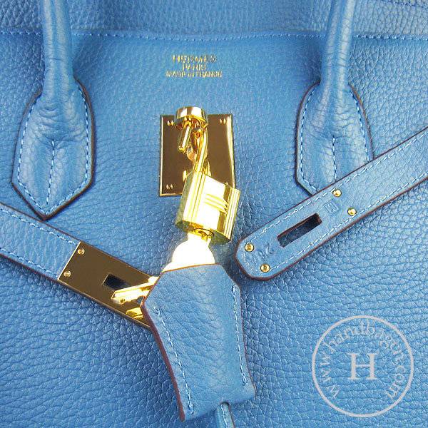 Hermes Birkin 35cm 6089 Medium Blue Calfskin Leather With Gold Hardware
