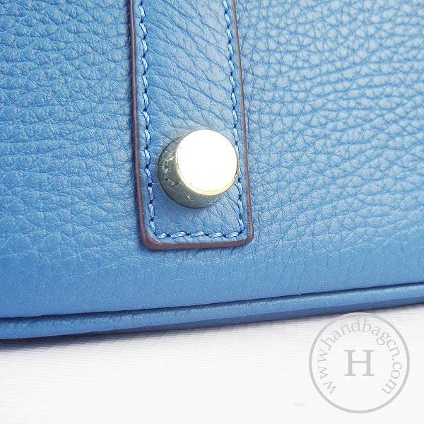Hermes Birkin 35cm 6089 Medium Blue Calfskin Leather With Gold Hardware - Click Image to Close