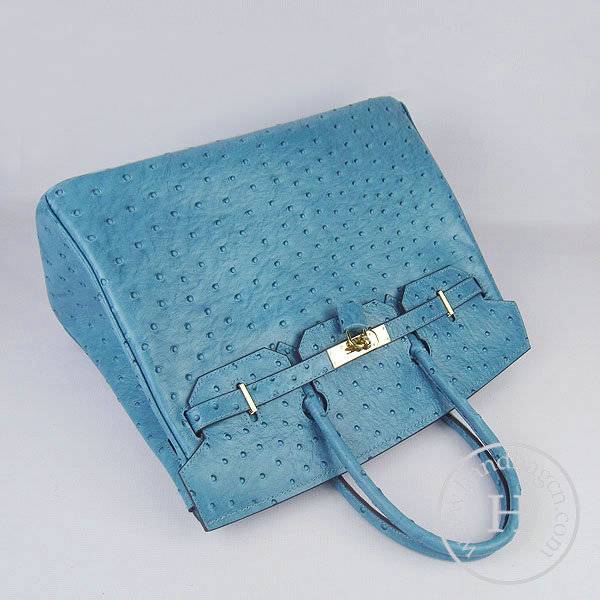 Hermes Birkin 35cm 6089 Medium Blue Ostrich Leather With Gold Hardware - Click Image to Close