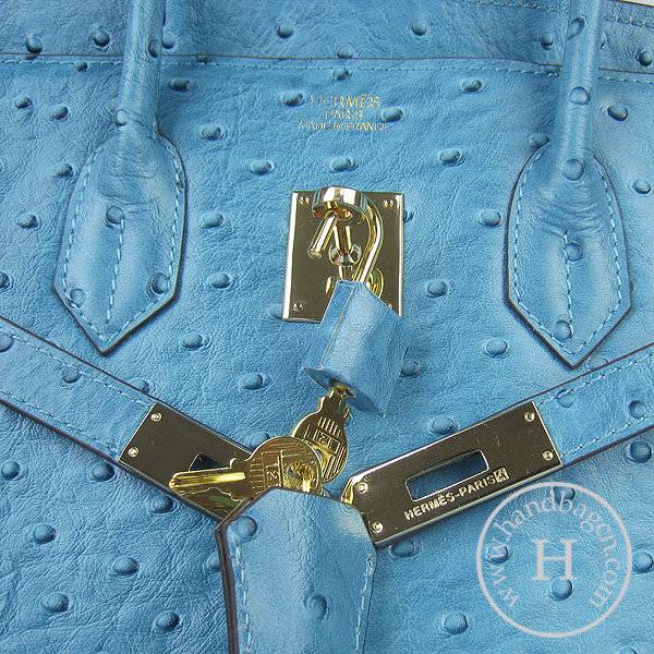 Hermes Birkin 35cm 6089 Medium Blue Ostrich Leather With Gold Hardware