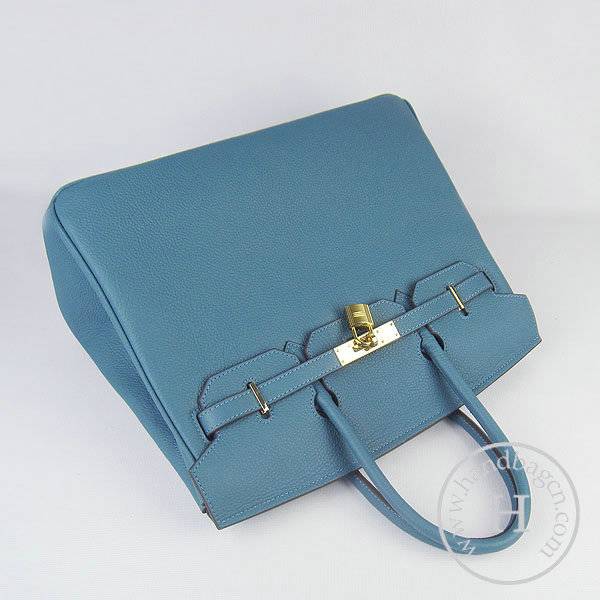 Hermes Birkin 35cm 6089 Medium Blue Cow Leather With Gold Hardware - Click Image to Close