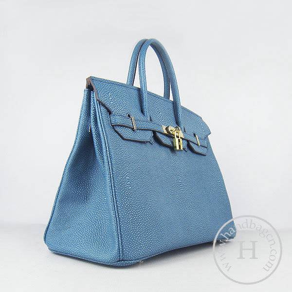 Hermes Birkin 35cm 6089 Medium Blue Pearl Leather With Gold Hardware - Click Image to Close