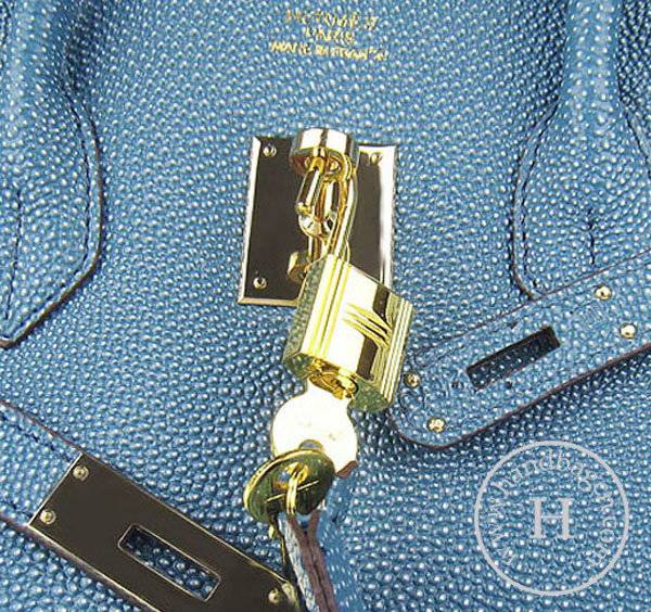 Hermes Birkin 35cm 6089 Medium Blue Pearl Leather With Gold Hardware - Click Image to Close