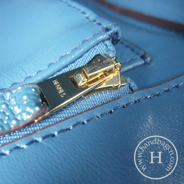 Hermes Birkin 35cm 6089 Medium Blue Pearl Leather With Gold Hardware