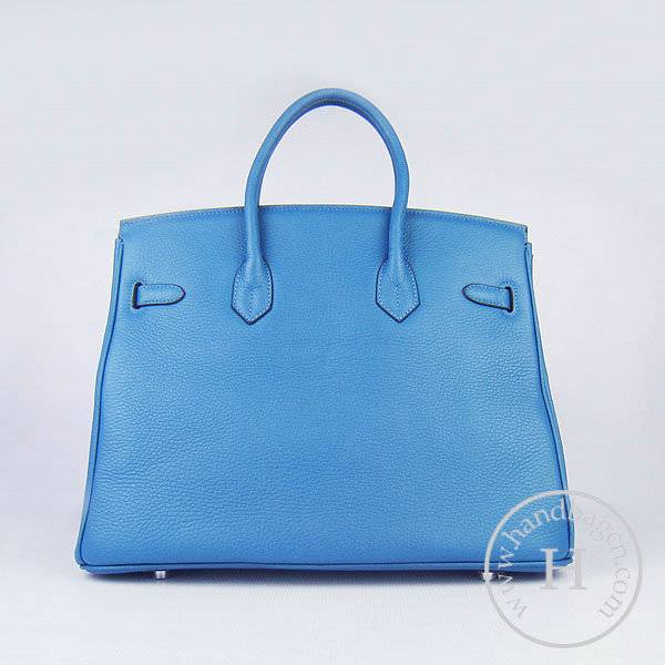 Hermes Birkin 35cm 6089 Medium Blue Calfskin Leather With Silver Hardware - Click Image to Close