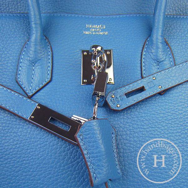 Hermes Birkin 35cm 6089 Medium Blue Calfskin Leather With Silver Hardware - Click Image to Close