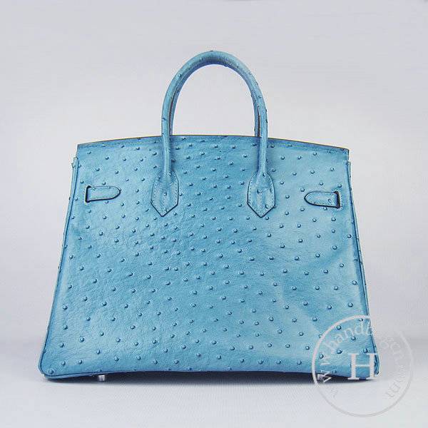 Hermes Birkin 35cm 6089 Medium Blue Ostrich Leather With Silver Hardware