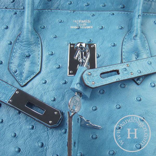 Hermes Birkin 35cm 6089 Medium Blue Ostrich Leather With Silver Hardware