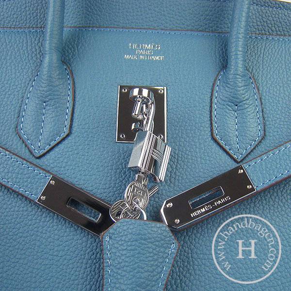 Hermes Birkin 35cm 6089 Medium Blue Cow Leather With Silver Hardware