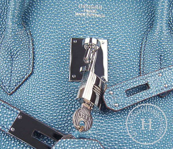 Hermes Birkin 35cm 6089 Medium Blue Pearl Leather With Silver Hardware - Click Image to Close