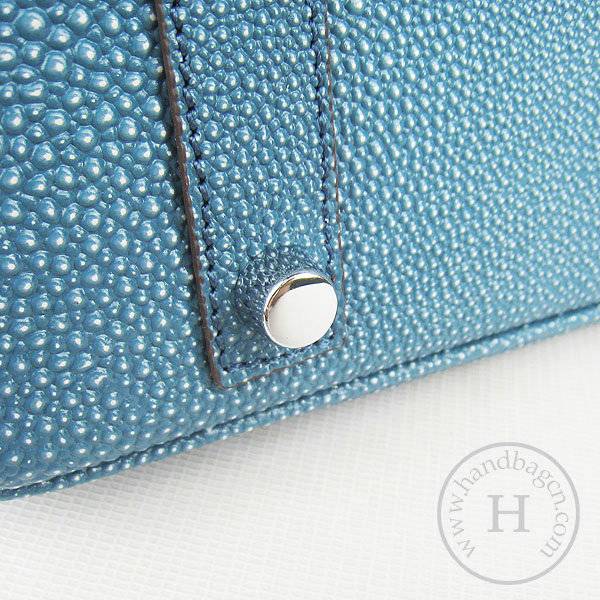 Hermes Birkin 35cm 6089 Medium Blue Pearl Leather With Silver Hardware