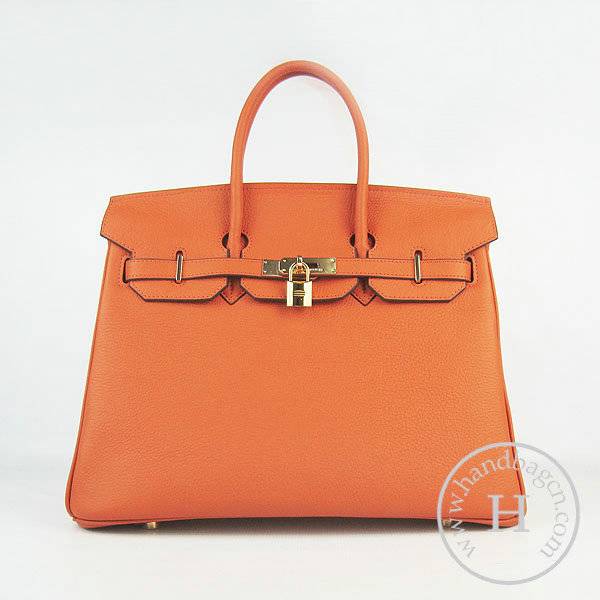 Hermes Birkin 35cm 6089 Orange Cow Leather With Gold Hardware - Click Image to Close