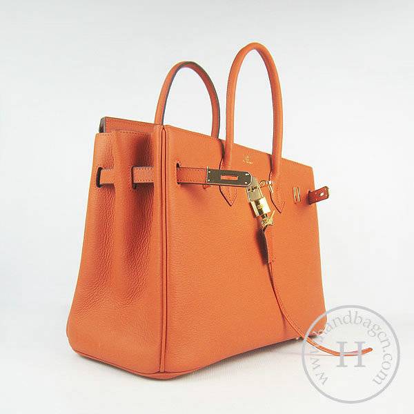 Hermes Birkin 35cm 6089 Orange Cow Leather With Gold Hardware - Click Image to Close