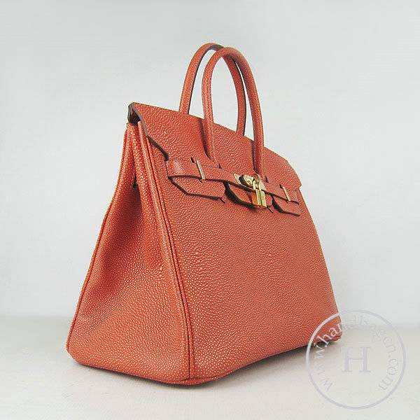 Hermes Birkin 35cm 6089 Orange Pearl Leather With Gold Hardware - Click Image to Close