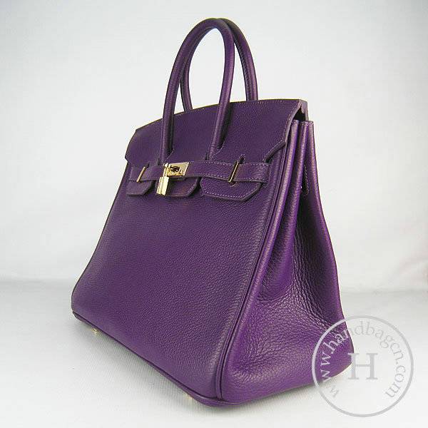 Hermes Birkin 35cm 6089 Purple Calfskin Leather With Gold Hardware - Click Image to Close