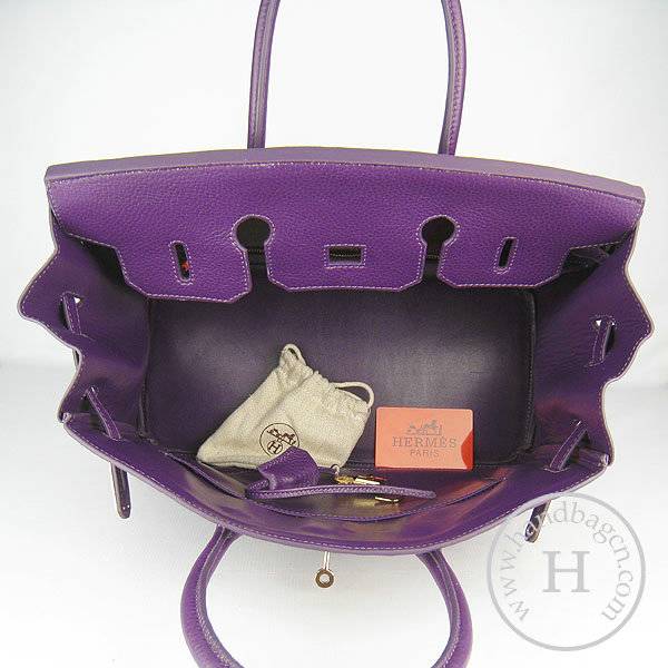 Hermes Birkin 35cm 6089 Purple Calfskin Leather With Gold Hardware