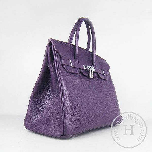 Hermes Birkin 35cm 6089 Purple Calfskin Leather With Silver Hardware