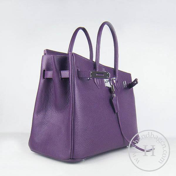 Hermes Birkin 35cm 6089 Purple Calfskin Leather With Silver Hardware - Click Image to Close