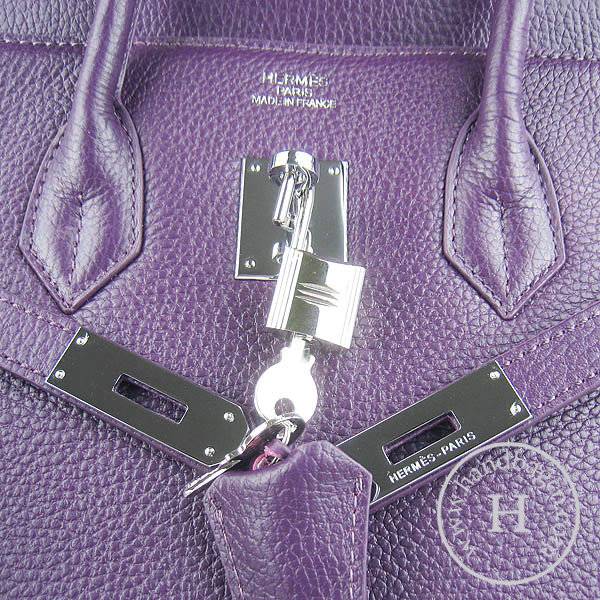 Hermes Birkin 35cm 6089 Purple Calfskin Leather With Silver Hardware - Click Image to Close
