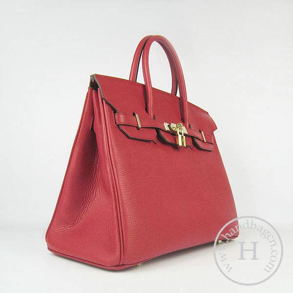 Hermes Birkin 35cm 6089 Red Calfskin Leather With Gold Hardware - Click Image to Close