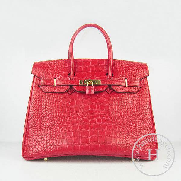Hermes Birkin 35cm 6089 Red Alligator Leather With Gold Hardware - Click Image to Close