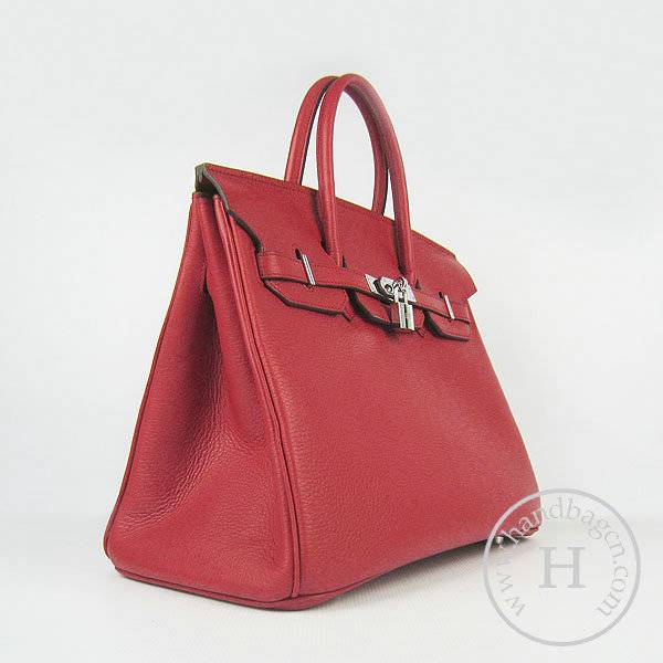 Hermes Birkin 35cm 6089 Red Calfskin Leather With Silver Hardware - Click Image to Close