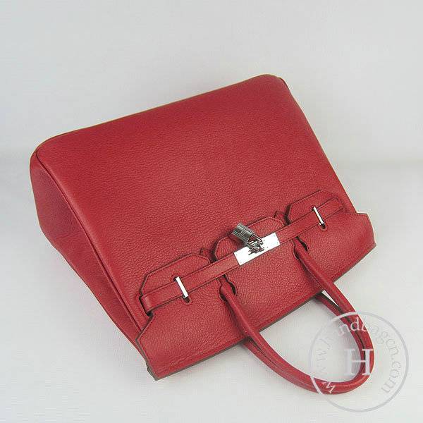 Hermes Birkin 35cm 6089 Red Calfskin Leather With Silver Hardware - Click Image to Close