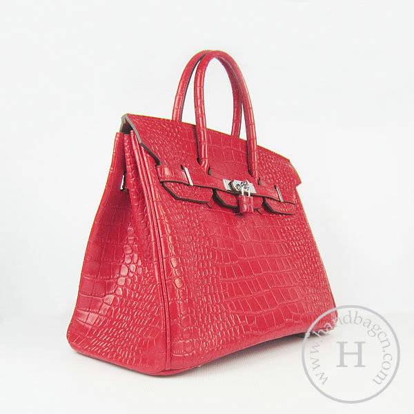 Hermes Birkin 35cm 6089 Red Alligator Leather With Silver Hardware - Click Image to Close