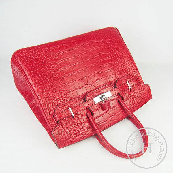 Hermes Birkin 35cm 6089 Red Alligator Leather With Silver Hardware - Click Image to Close